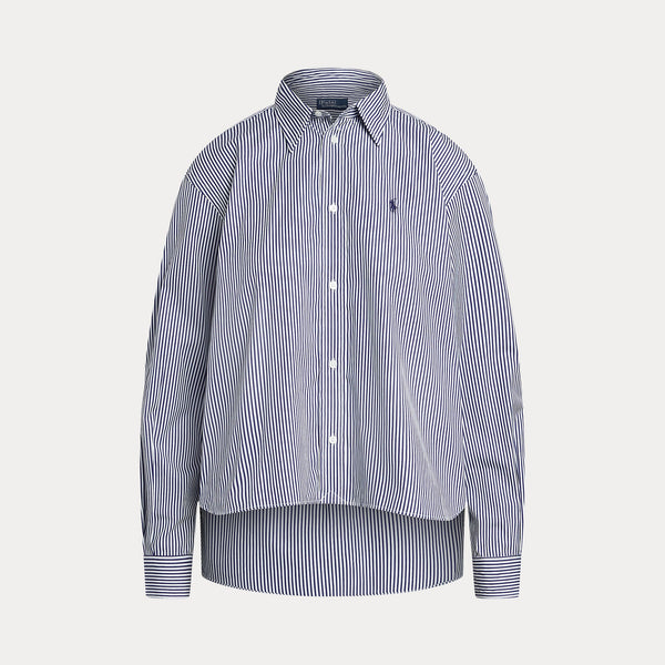 CROPPED BOXY STRIPED COTTON SHIRT 