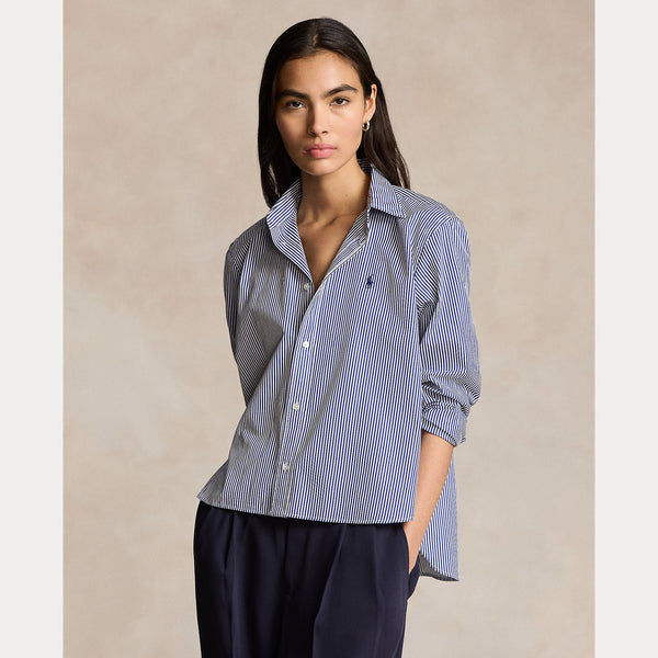CROPPED BOXY STRIPED COTTON SHIRT 