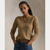 CABLE-KNIT WOOL-CASHMERE V-NECK SWEATER 