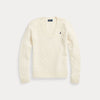 CABLE-KNIT WOOL-CASHMERE V-NECK SWEATER 