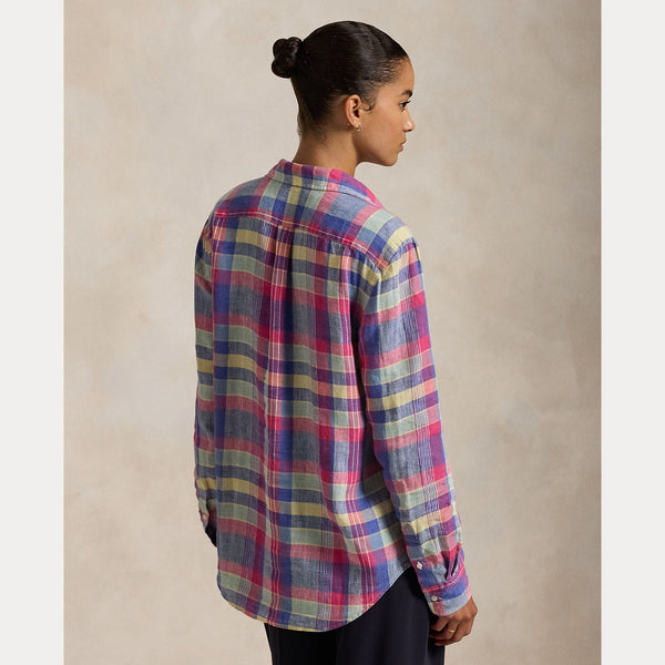 CLASSIC FIT PLAID LINEN SHIRT 