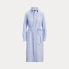 STRIPED COTTON OXFORD BELTED SHIRTDRESS 