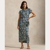 PRINT LINEN FAUX-WRAP DRESS 