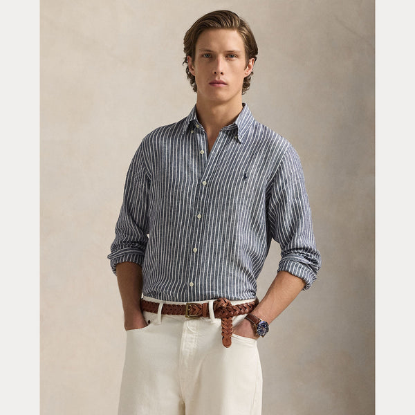 CUSTOM FIT STRIPED LINEN SHIRT 